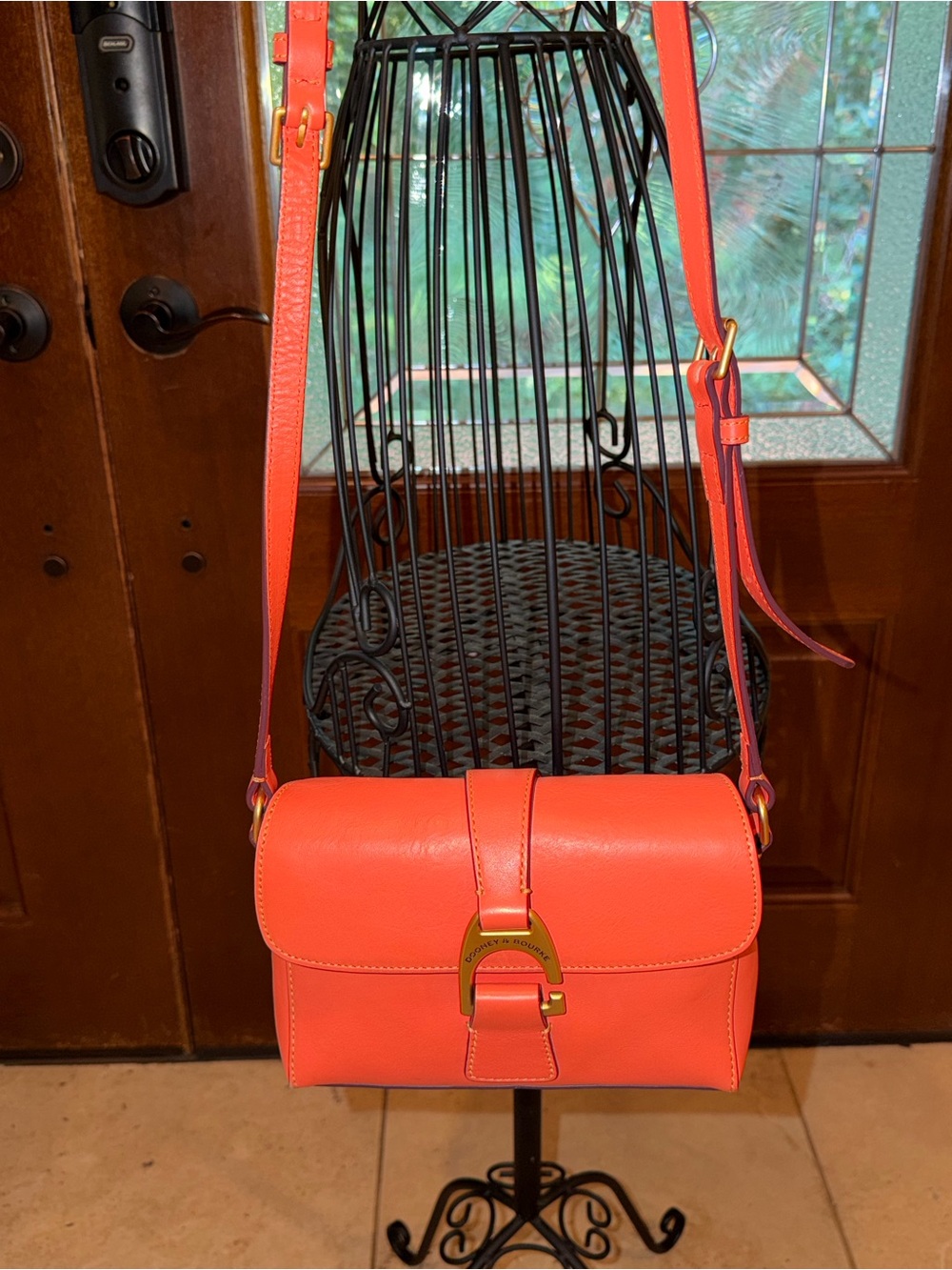 Dooney & Bourke Florentine Leather Crossbody Bag Coral Orange Gold Hardware